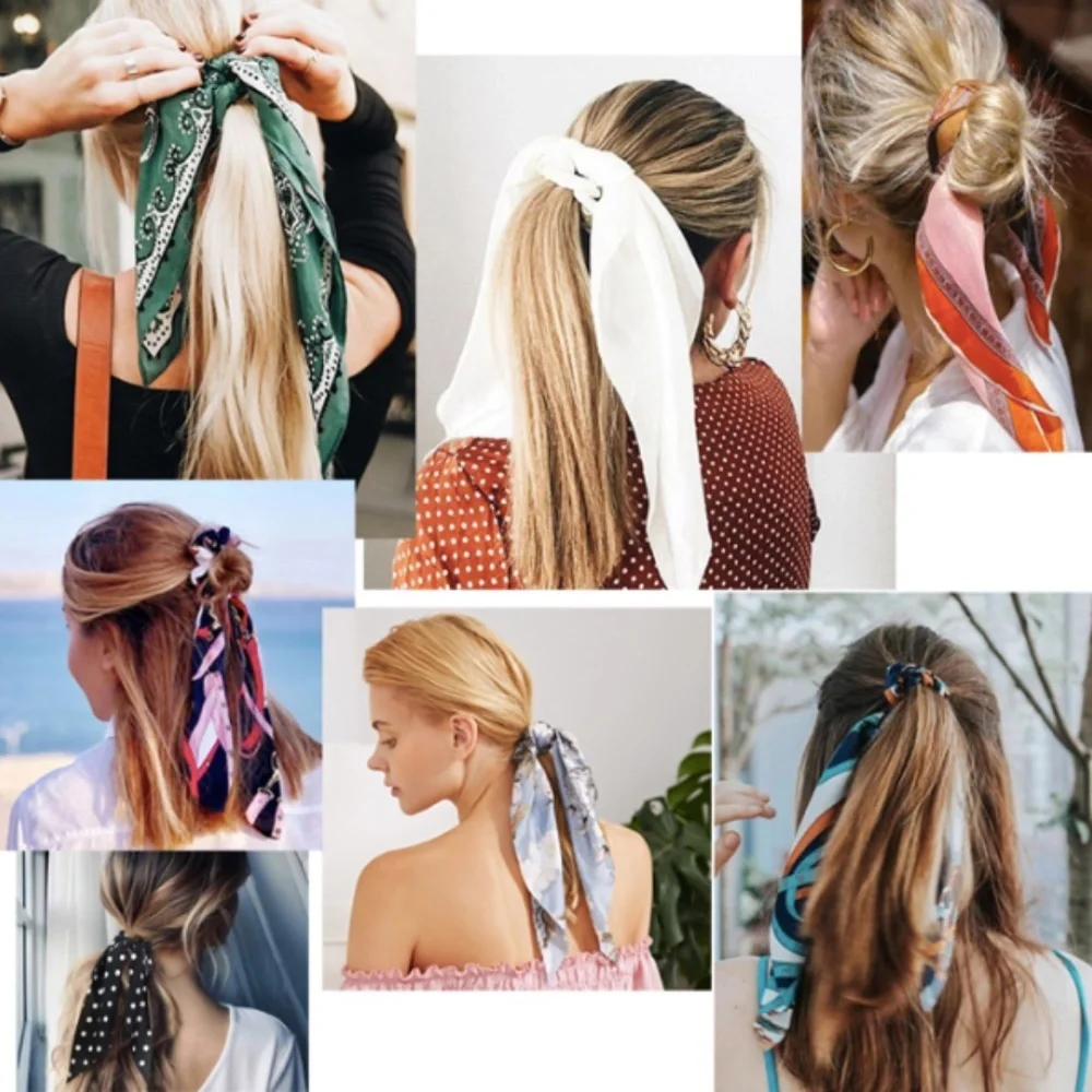 Boho Floral Satin Hair Scrunchie Scarf Bow